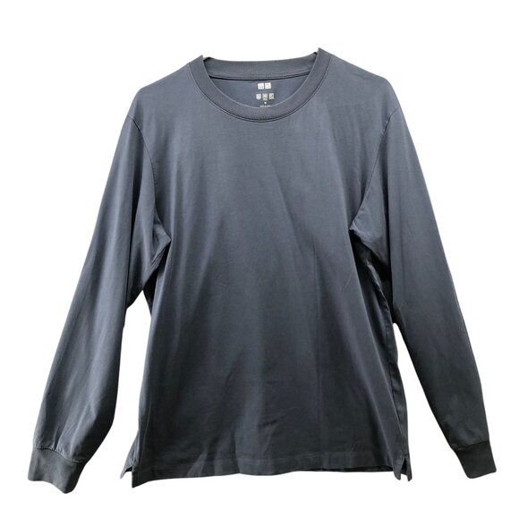 Uniqlo Airism UV Protection Cotton Crewneck T Shirt Mens M Long Sleeve Blue - Picture 1 of 8